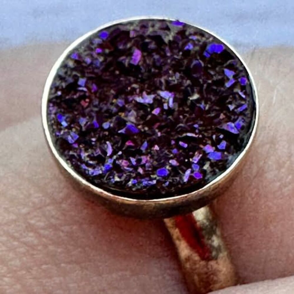 Sterling Silver Vintage Purple Druzy Quartz Adjustable Ring